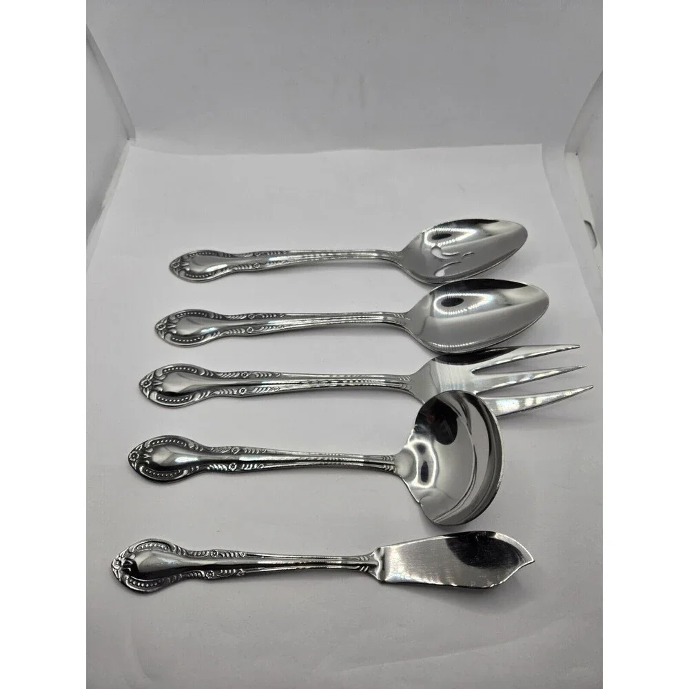 Columbia Beaded Handle Stainless Steel Flatware Serving Set 5 pcs.